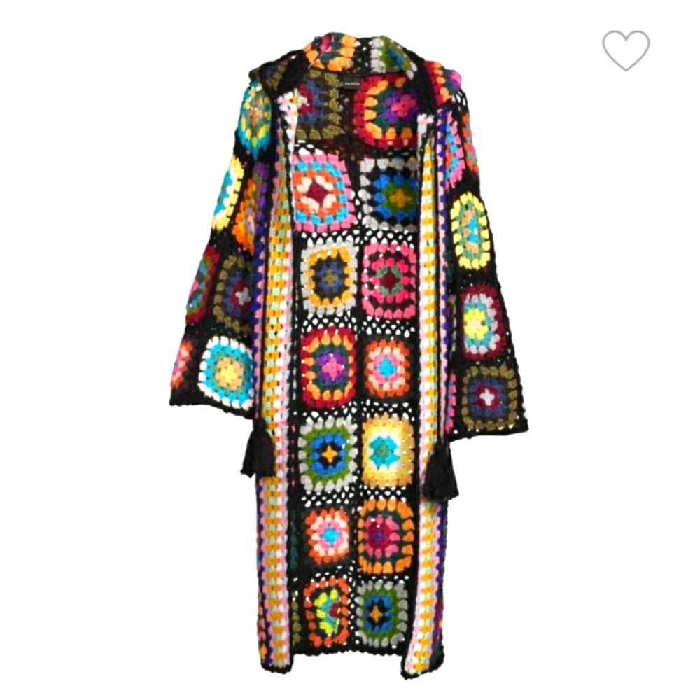 Granny Square, Patchwork Cardigan, Knitted Crochet Coat, Hooded Jacket